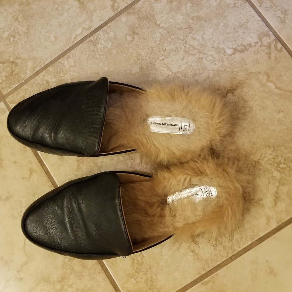 Women's INC Black Faux-Fur Tailored Mules